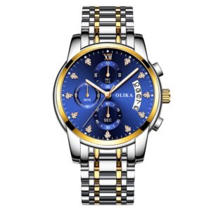 Men's luminous stainless steel solid strap quartz watch